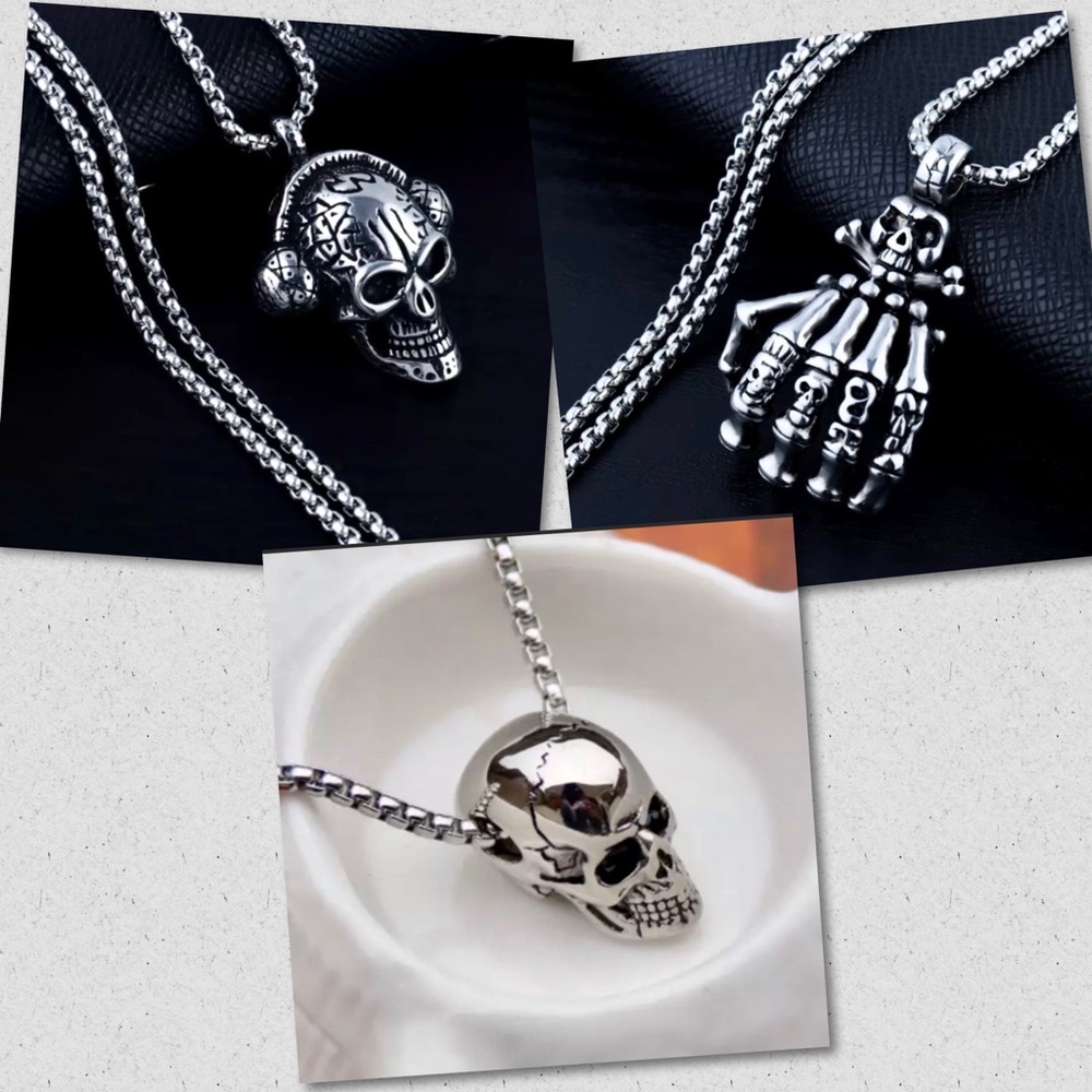 Skull Pendant Stainless Steel Chain Necklace 3 pcs